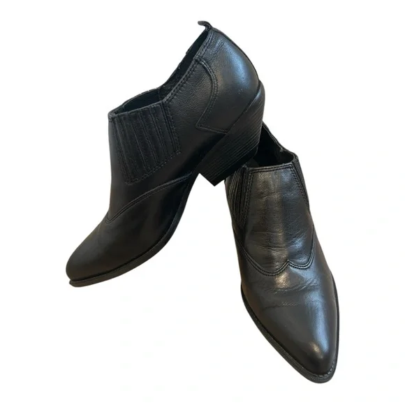 Y2K Zodiac Western Point Toe Shootie Bootie 8 Black Suede Leather Ankle Boot - Picture 1 of 9